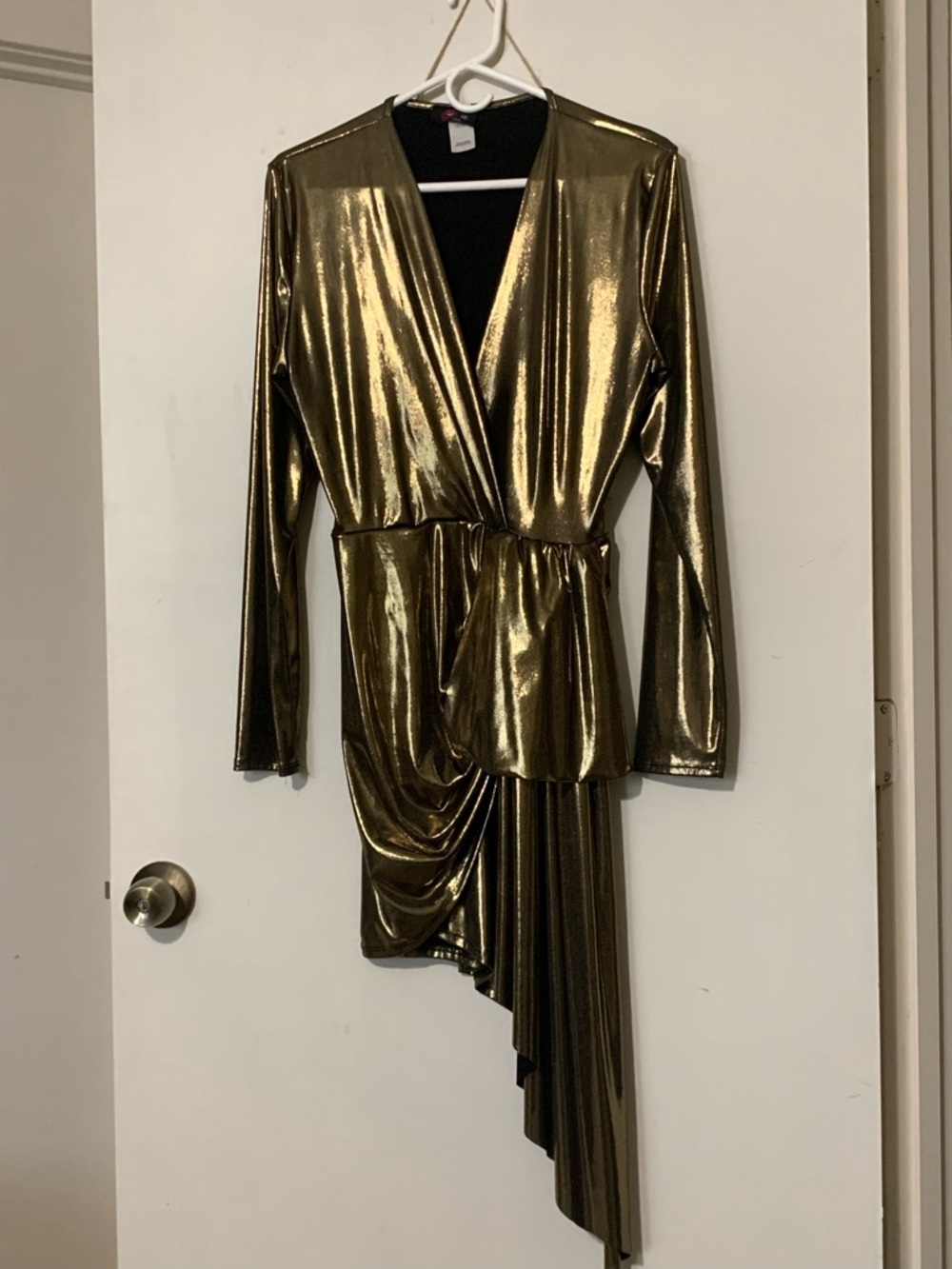 Vintage style Metallic Gold Wrap-Style Asymmetric Dress